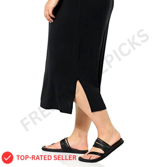 Pull-On Knit Midi Skirt Stretchy Casual Chic Minimal Day to Night Wear - Picture 5 of 6
